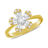 14k Gold & Diamond Baguette Flower Ring - 0.53ct