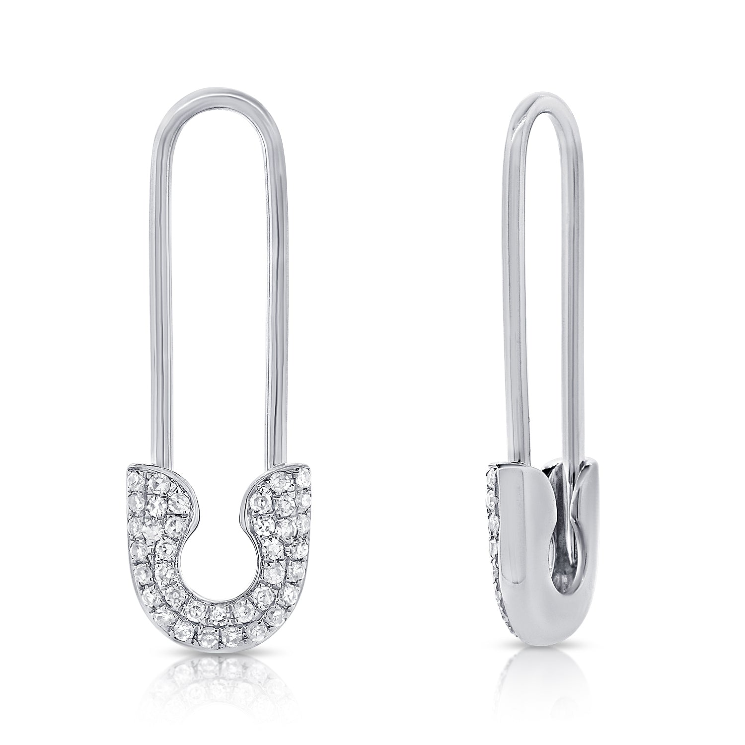 14Kt White Gold Diamond Safety Pin Earrings