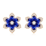 14k Gold Diamond & Sapphire Flower Stud Earrings