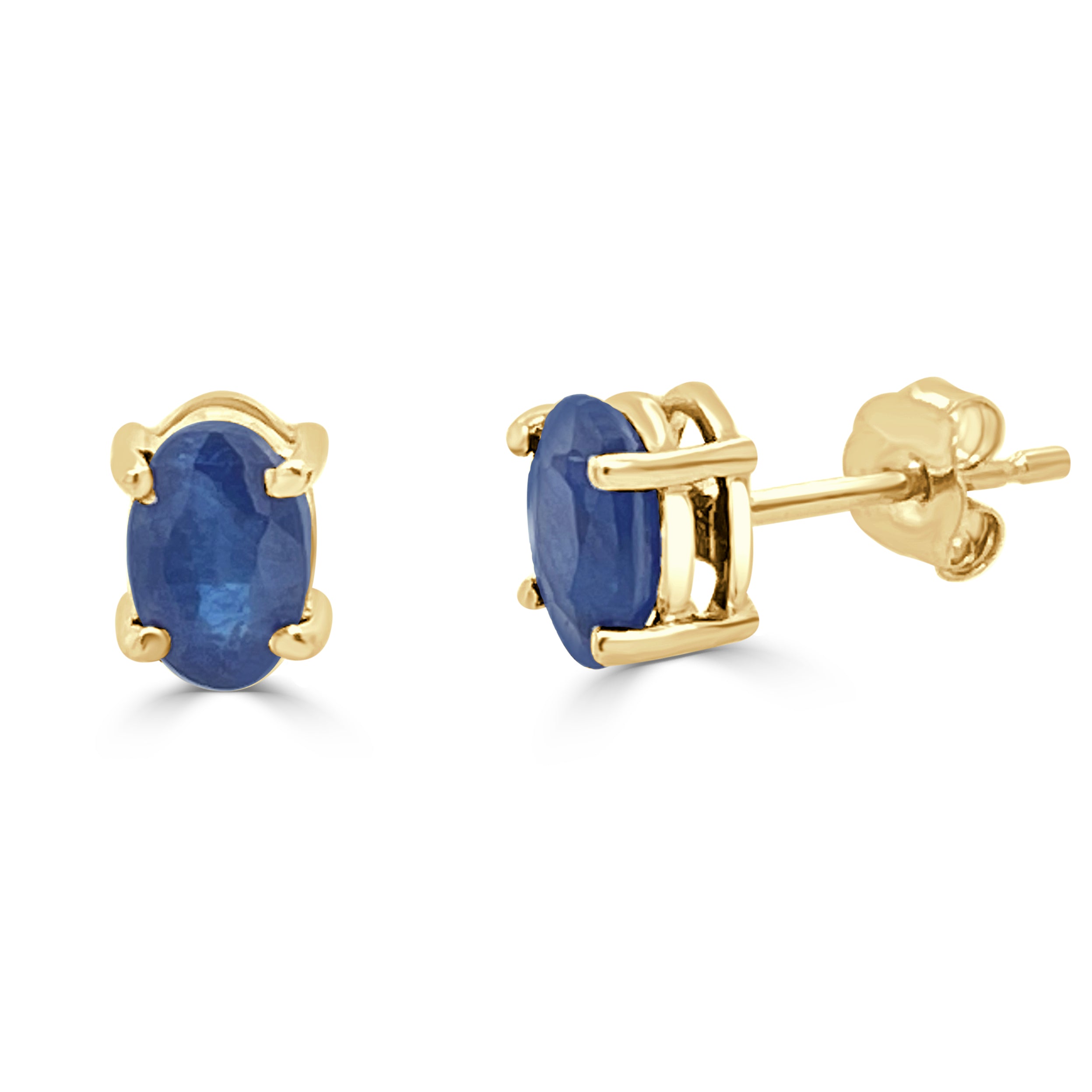 14k Gold & Blue Sapphire Oval Stud Earrings - 0.68ct