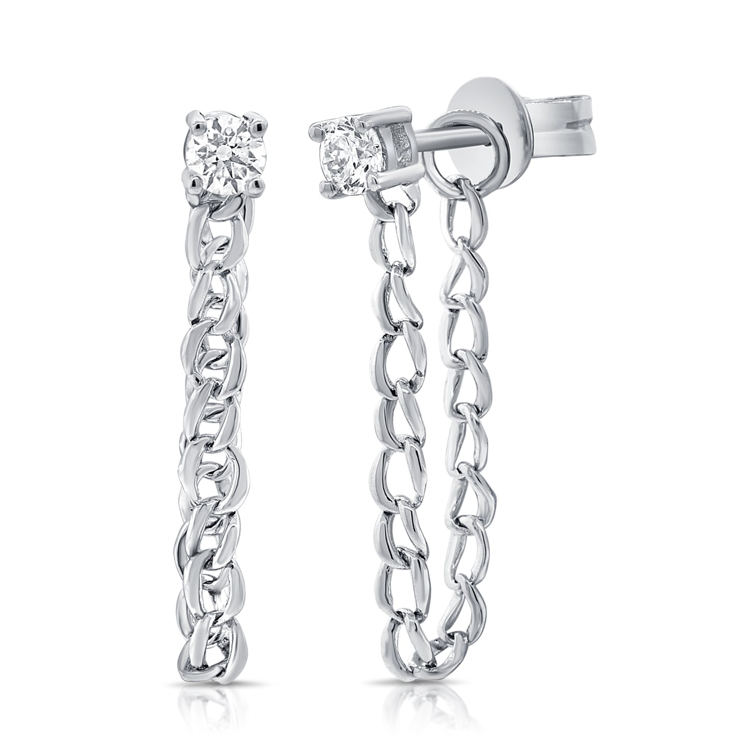 14K Gold & Diamond Chain Dangle Earrings - 0.23ct