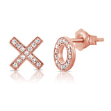 14k Gold & Diamond XO Diamond Mismatched Stud Earrings - 0.08ct