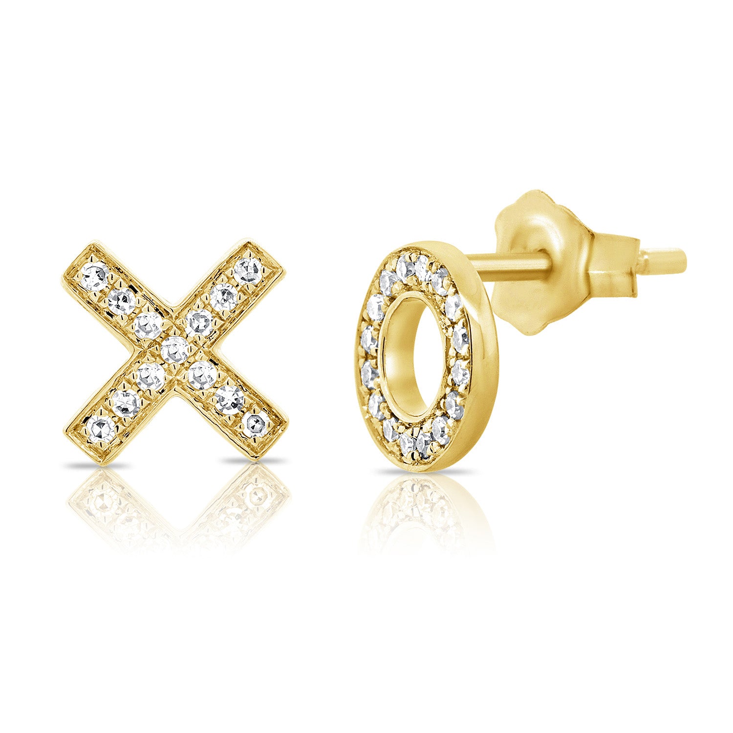 14k Gold & Diamond XO Diamond Mismatched Stud Earrings - 0.08ct