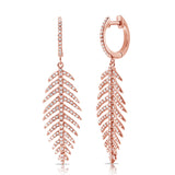 14K Gold & Diamond Feather Dangle Earrings - 0.61ct