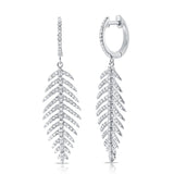 14K Gold & Diamond Feather Dangle Earrings - 0.61ct