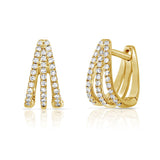 14K Gold & Diamond 3-Row Huggie Earrings - 0.20ct