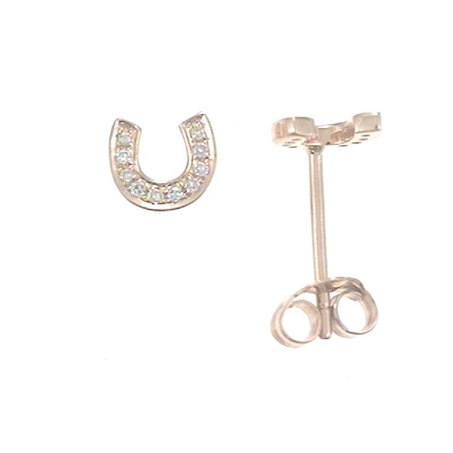 14k Gold & Diamond Horseshoe Stud Earrings- 0.05 ct.