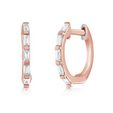 14K Gold & Baguette Diamond Huggie Earrings - 0.17ct