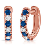 14K Gold Alternating Sapphire & Diamond Huggie Earring