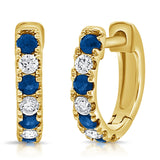 14K Gold Alternating Sapphire & Diamond Huggie Earring