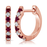 14K Gold Ruby & Diamond Huggie Earrings