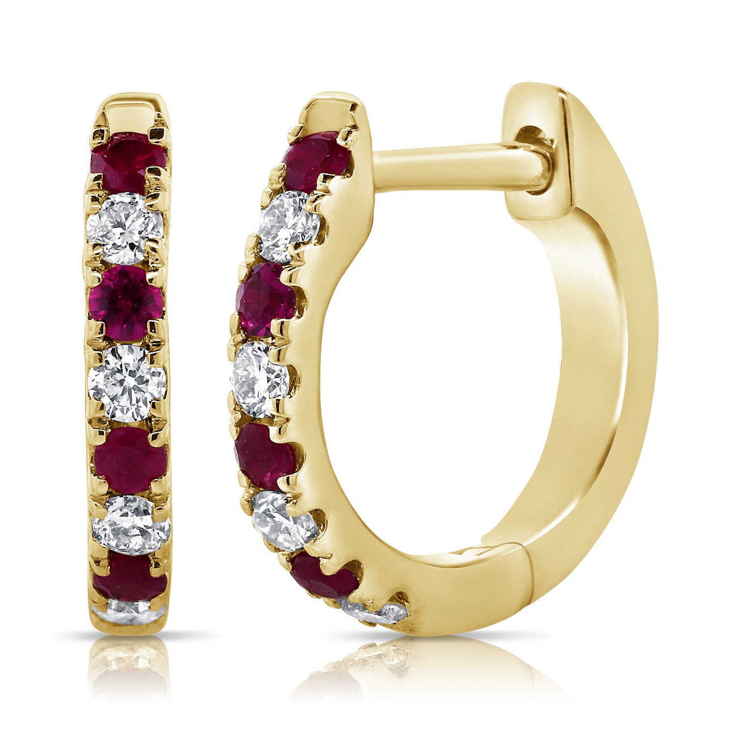 14K Gold Ruby & Diamond Huggie Earrings