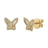 14k Gold & Baguette Diamond Butterfly Stud Earrings - 0.43ct