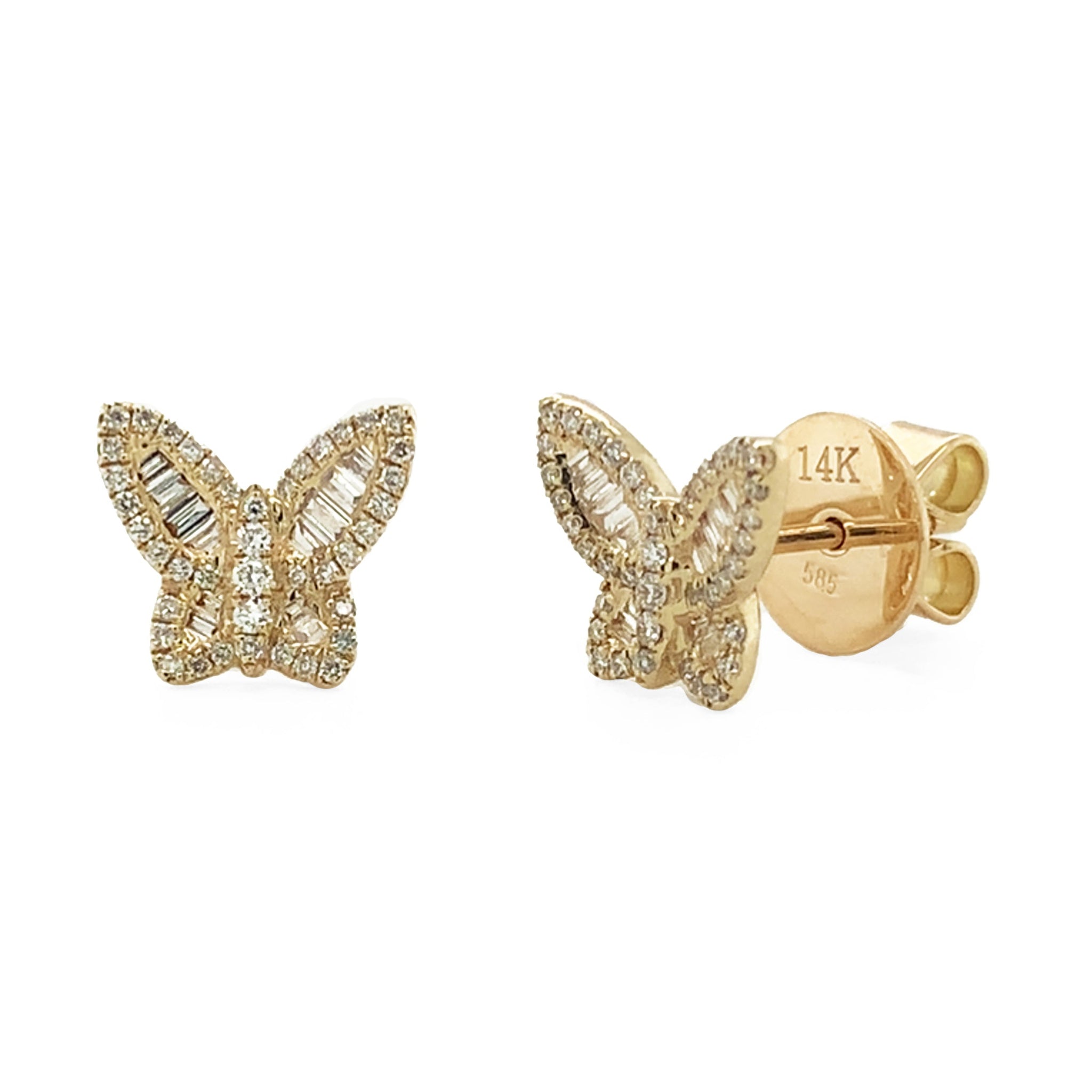 14K Gold Filled Baguette Fan Drop Dangle Clear Stud Earrings, AB334