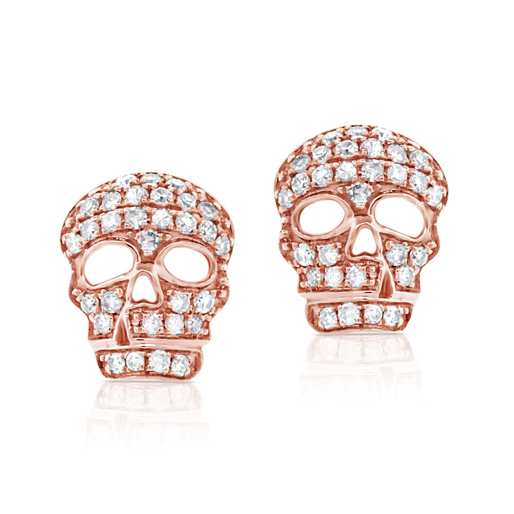 14k Gold & Diamond Skull Stud Earrings - 0.20ct