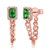 14K Gold Emerald & Diamond Chain Dangle Earring