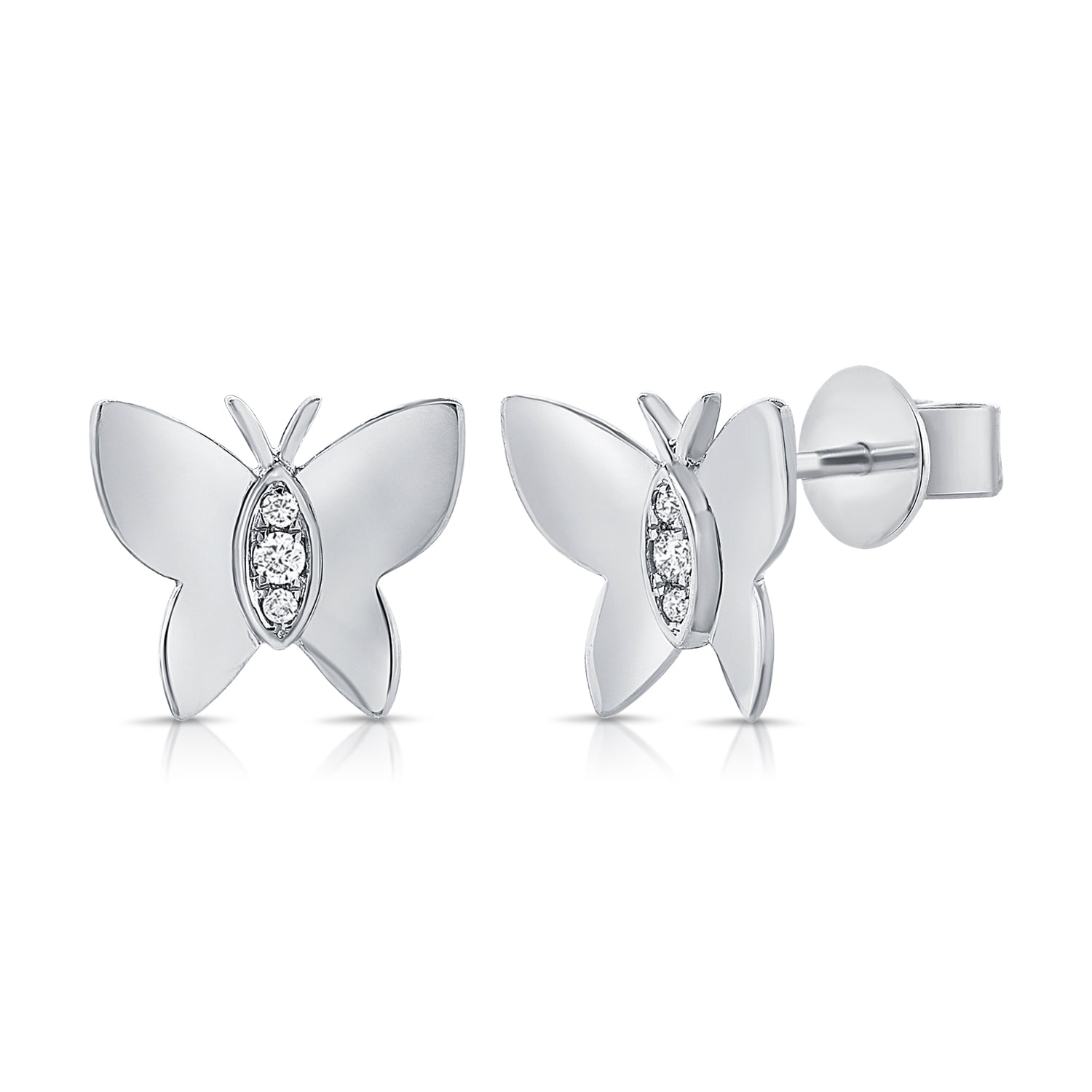 14k Gold & Diamond Butterfly Stud Earrings - 0.03ct