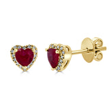 14K Gold, Ruby & Diamond Heart Stud Earring