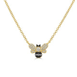 14K Gold Diamond & Black Diamond Bumble Bee Necklace - 0.20ct