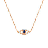 14k Gold Diamond & Sapphire Evil Eye Necklace