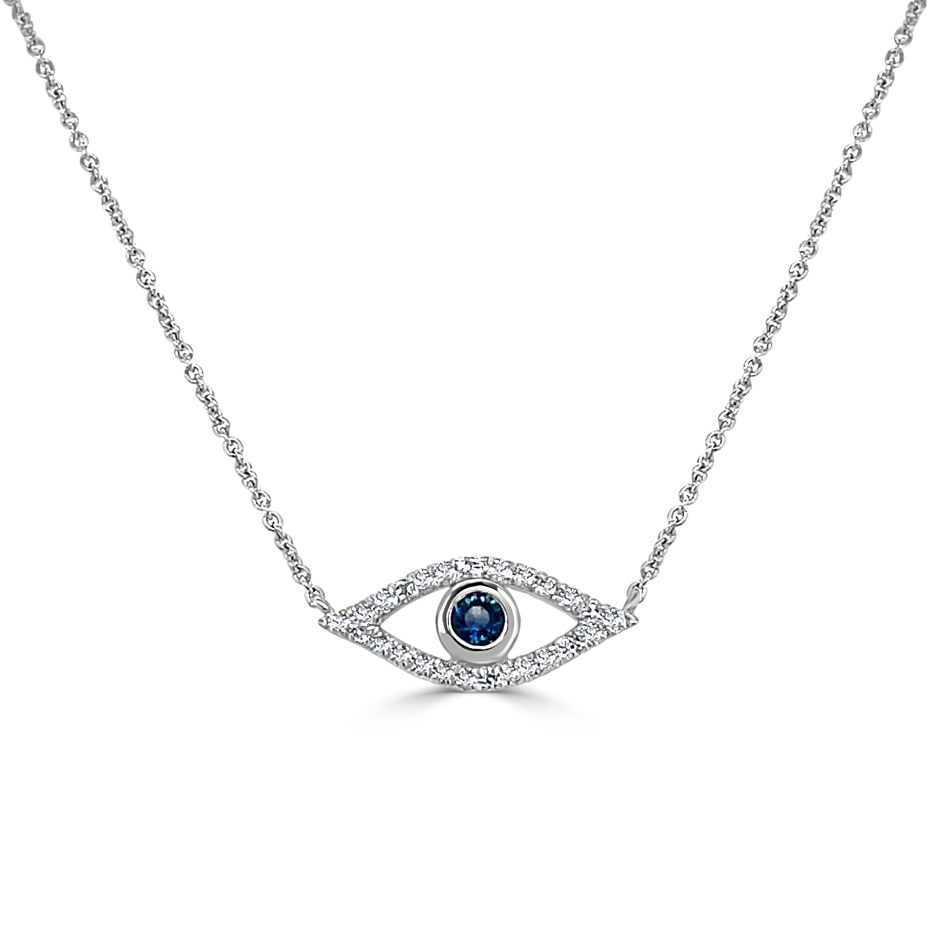 14k Gold Diamond & Sapphire Evil Eye Necklace