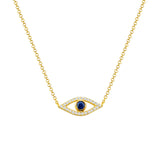 14k Gold Diamond & Sapphire Evil Eye Necklace