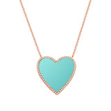 14k Gold Diamond & Turquoise Heart Necklace