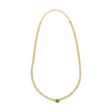 14k Gold Green Emerald & Diamond Curb Link Necklace