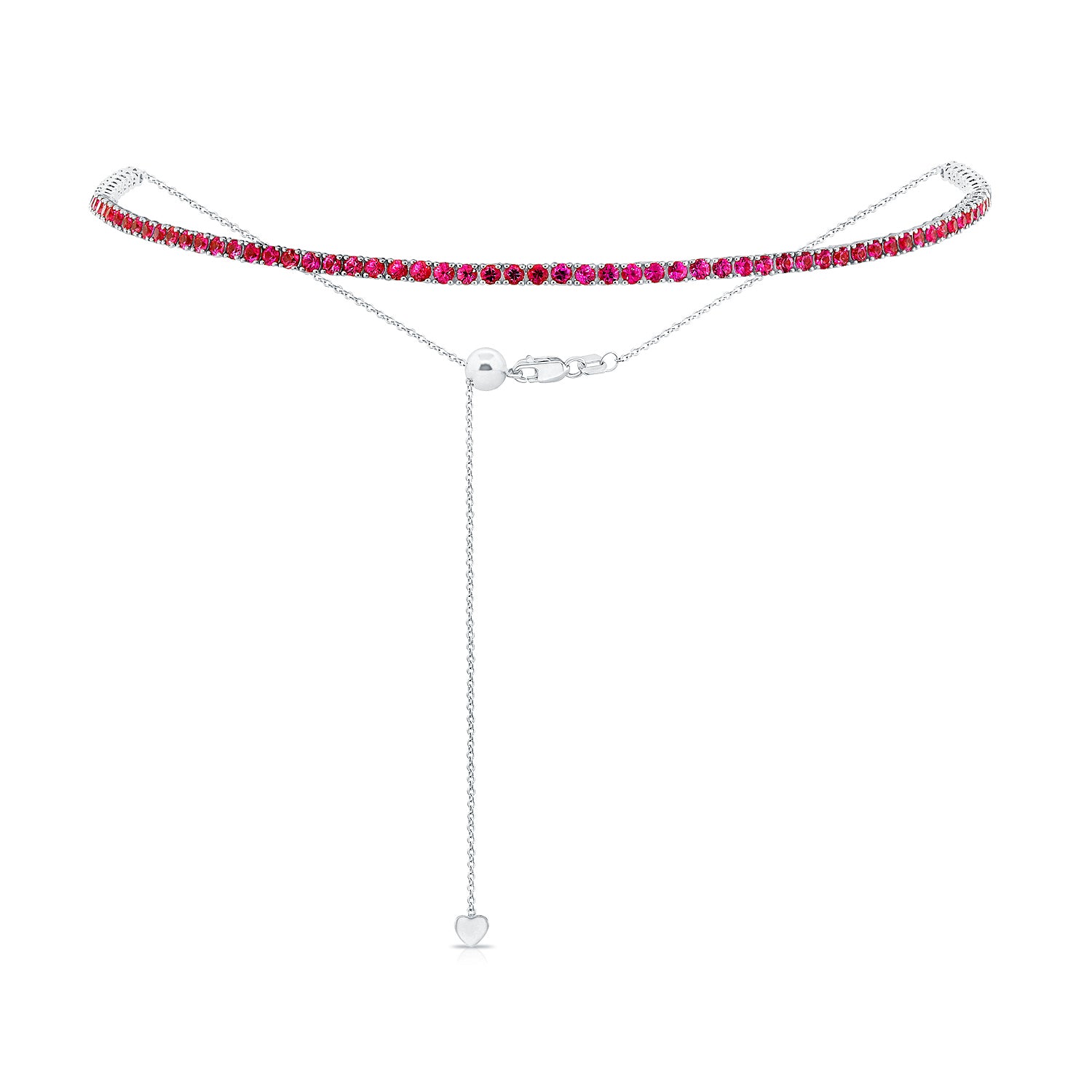 14k Gold & Red Ruby Adjustable Tennis Choker Necklace - 3.92ct