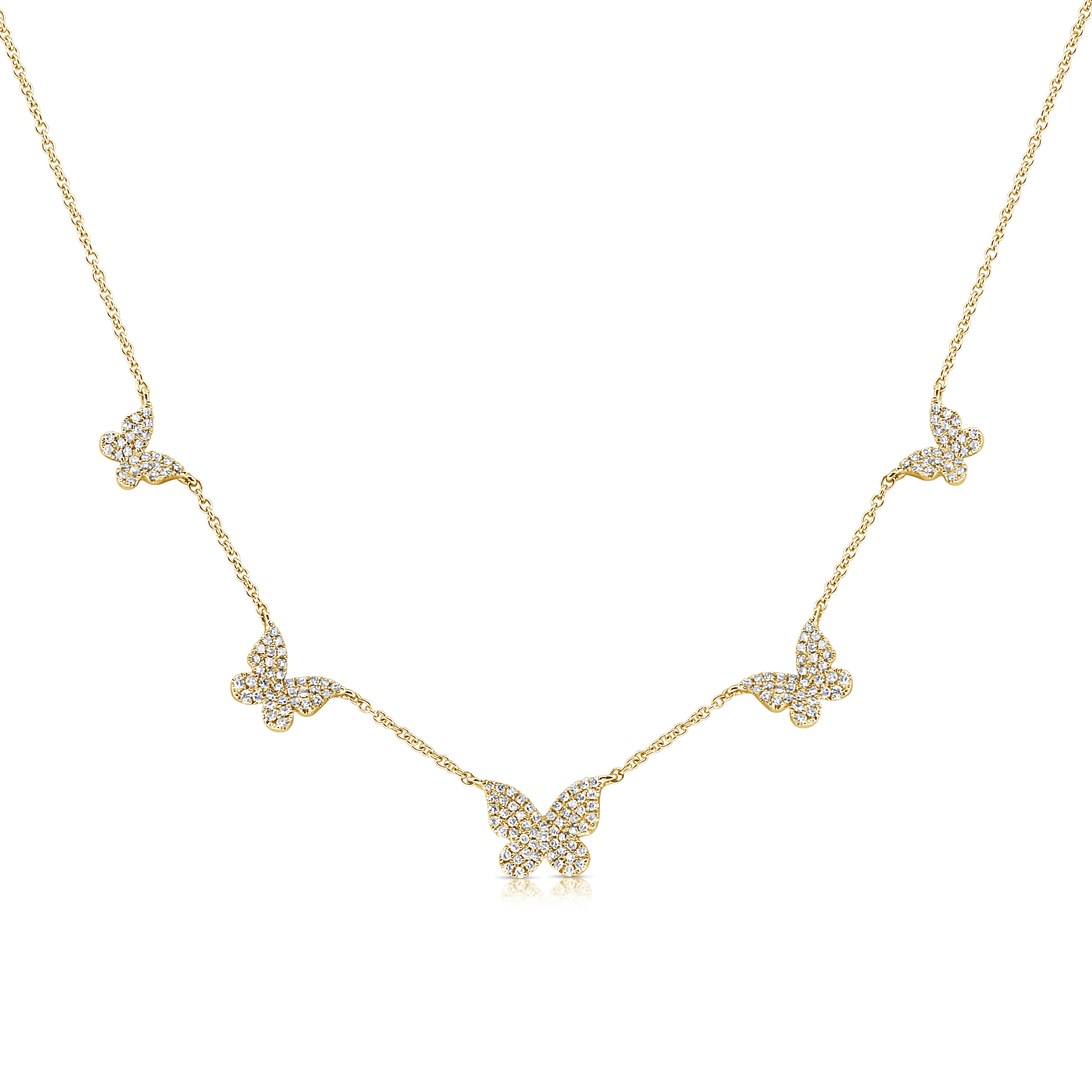 14k Gold & Diamond Station Butterfly Necklace - 0.51ct