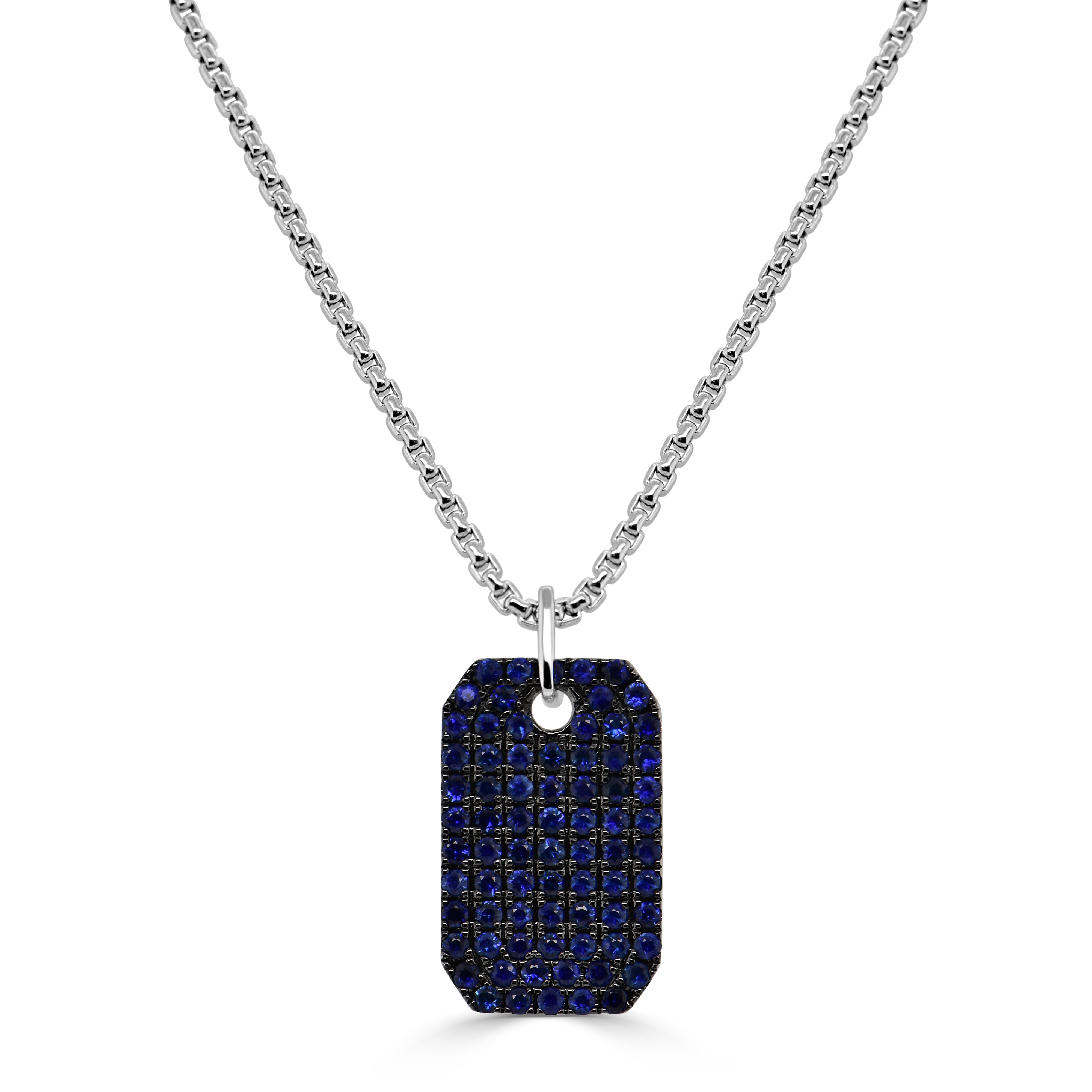 Men's Necklace 18k WG Dog Tag w/Diamonds Blue Sapphire & Ruby 18 in Chain  97.6 g - Jewels in Time