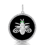 14k Gold Black Agate & Diamond Dragon Fly Disc Charm