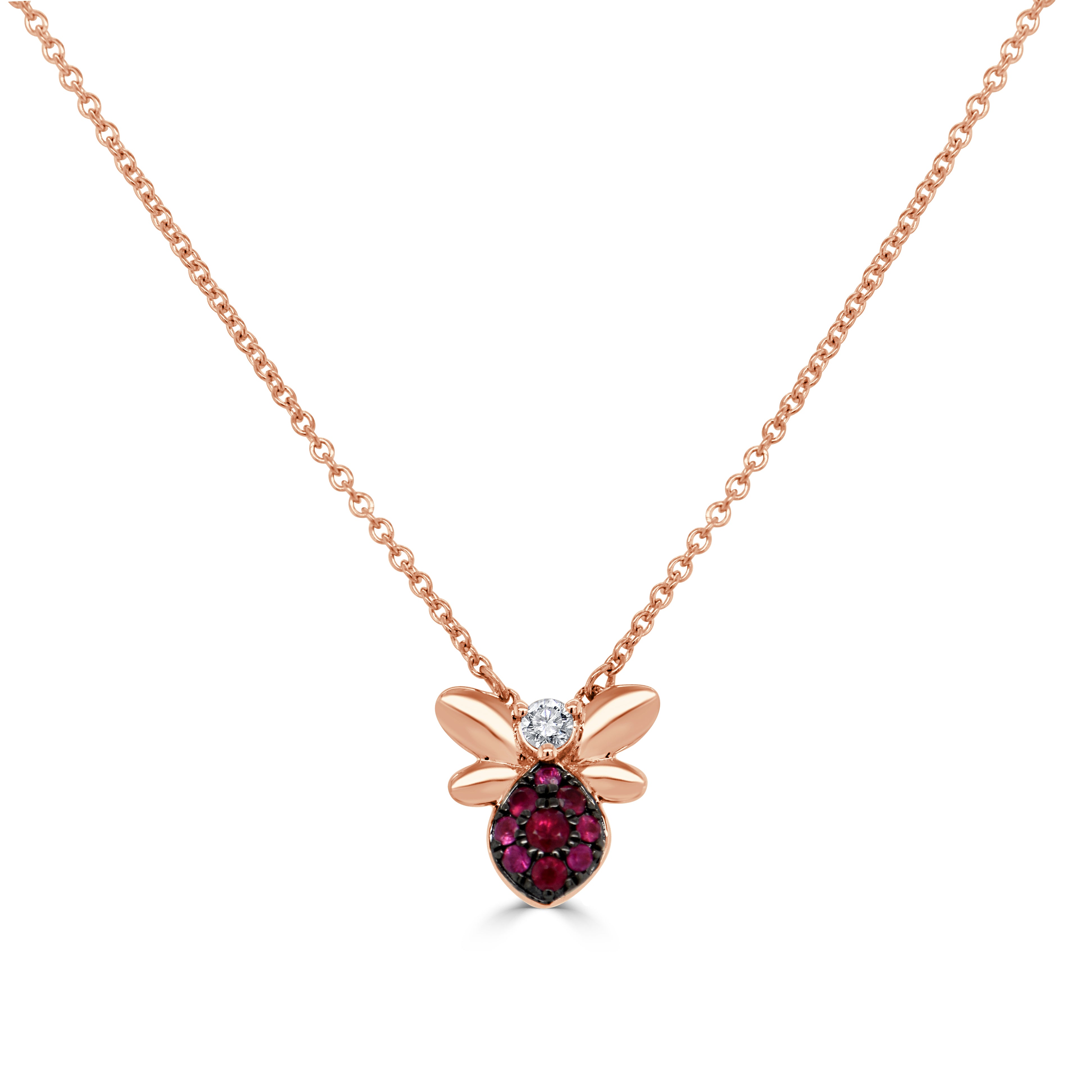 14k Gold Ruby & White Diamond Bumble Bee Necklace