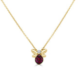 14k Gold Ruby & White Diamond Bumble Bee Necklace