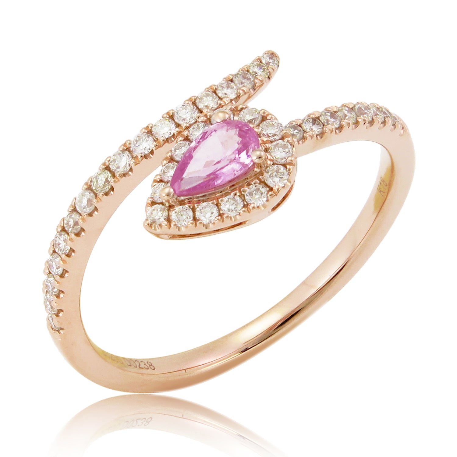 18k Gold Pear-Shaped Pink Sapphire & Diamond Wrap Ring