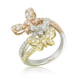 18k Tri-Color Gold & Diamond Butterfly Ring - 1.06ct