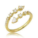 18k Gold Round & Pear-Shape Diamond Open Wrap Ring -0.53ct