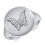 14k Gold & Diamond Butterfly Signet Ring - 0.07ct