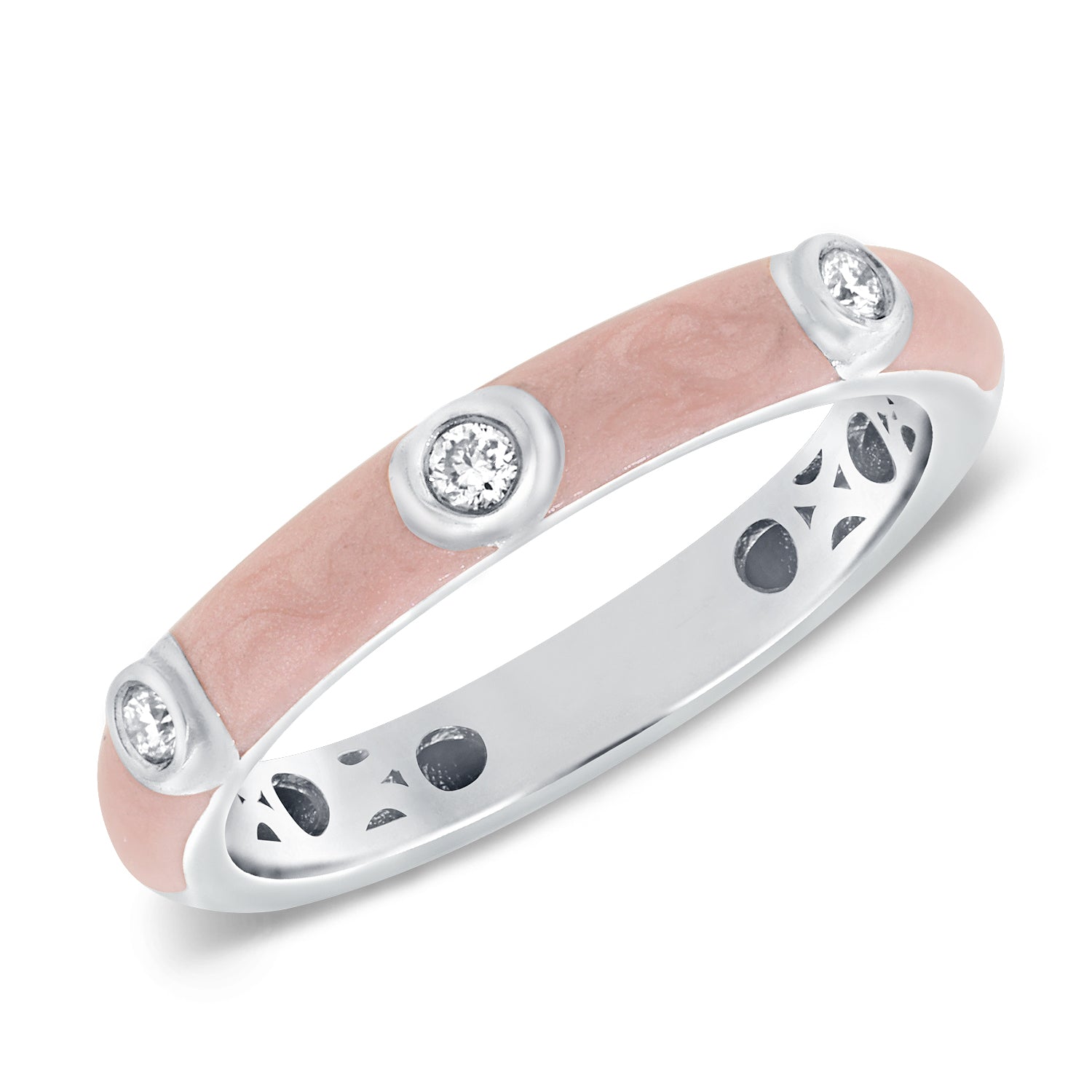 14k Gold & Diamond Pink Enamel Ring - 0.09ct