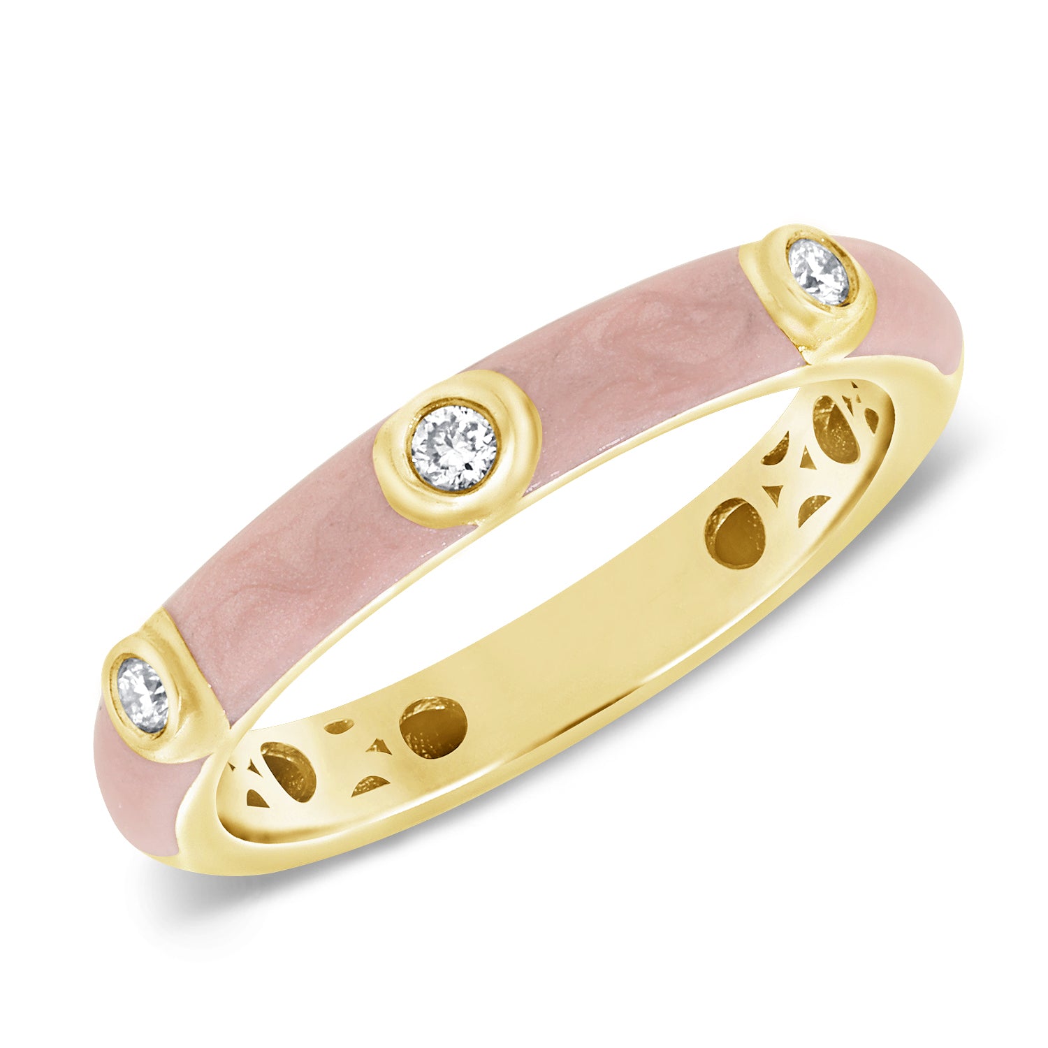14k Gold & Diamond Pink Enamel Ring - 0.09ct