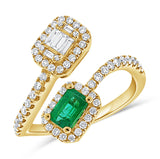 14K Gold Emerald & Diamond Bypass Ring