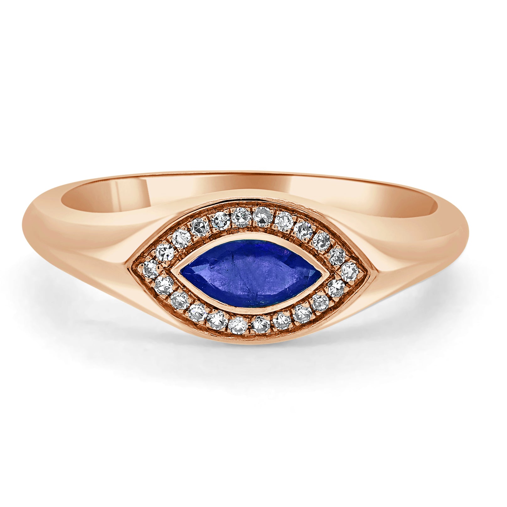 14k Gold Diamond & Sapphire Evil Eye Signet Ring