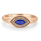 14k Gold Diamond & Sapphire Evil Eye Signet Ring