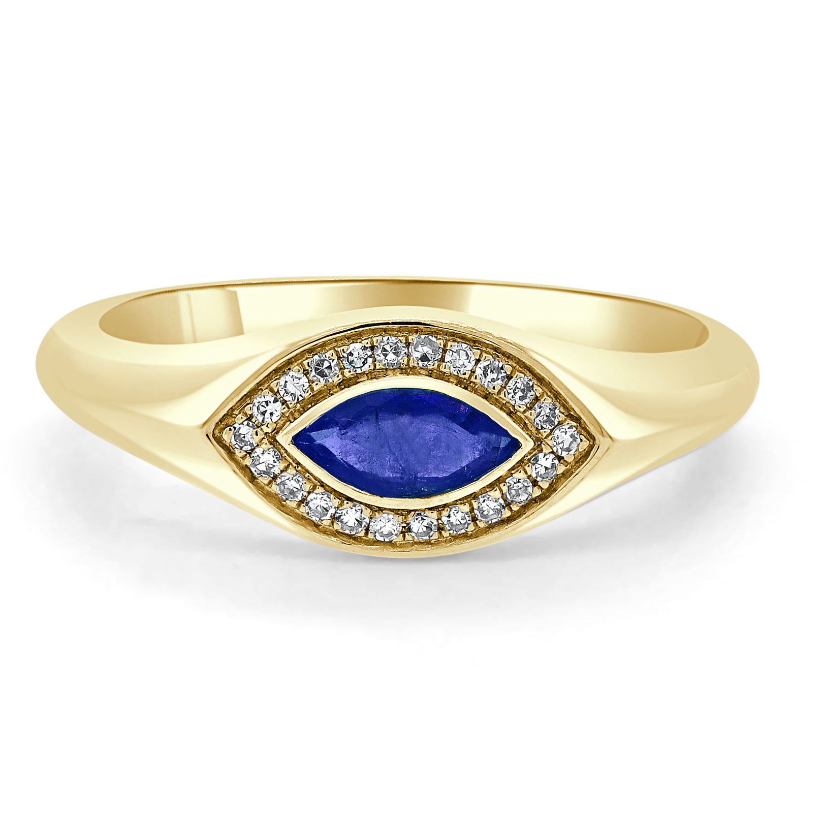 14k Gold Diamond & Sapphire Evil Eye Signet Ring