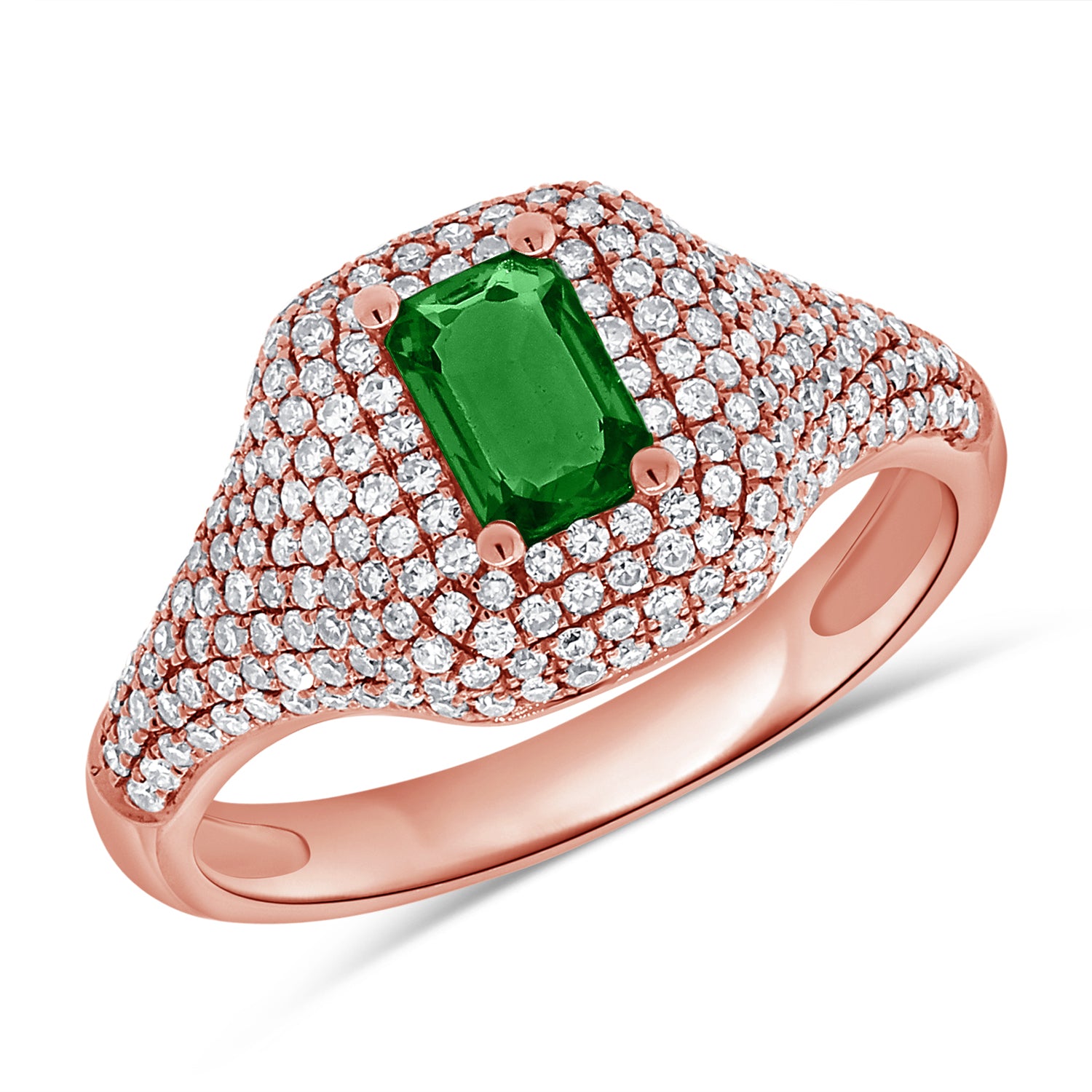 14k Gold, Emerald & Diamond Signet Ring