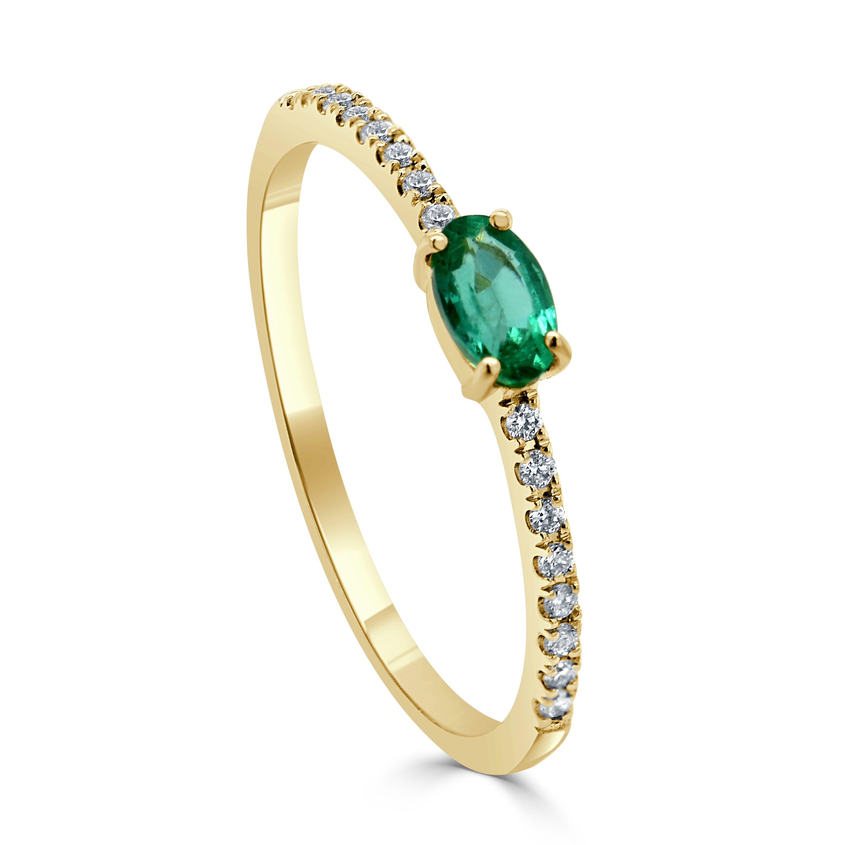 14K Gold Oval Emerald Diamond Band